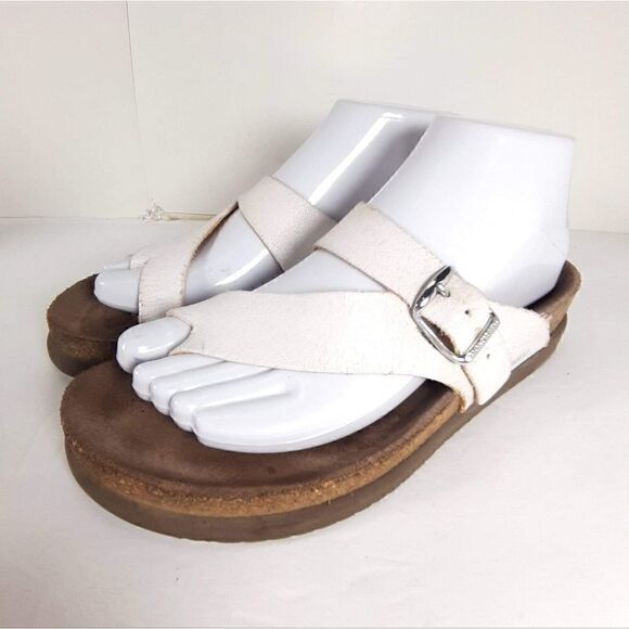 Mephisto  women's Helen White Leather  Slip On Thong Cork Sandals  Eu 37 US 7 - Picture 1 of 15